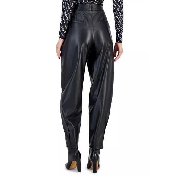 Hugo by Hugo Boss Women Faux Leather Curved Leg Pants Black Size 4 - Picture 3 of 4